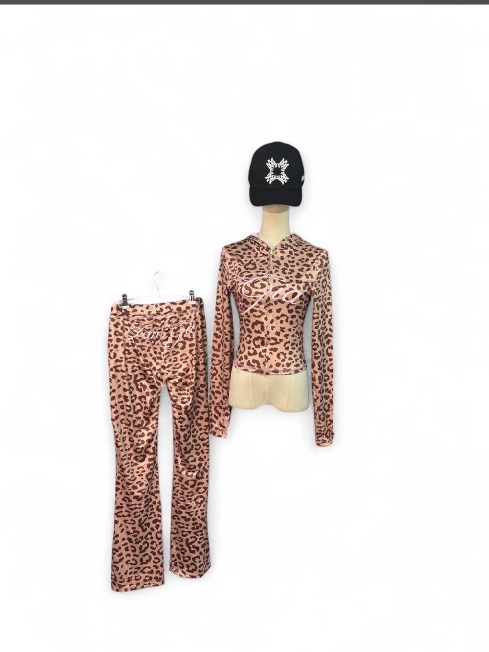 I.AM.GIA Leopard Print Boot Cut Pants & Long Sleeve Top - Pink Brown